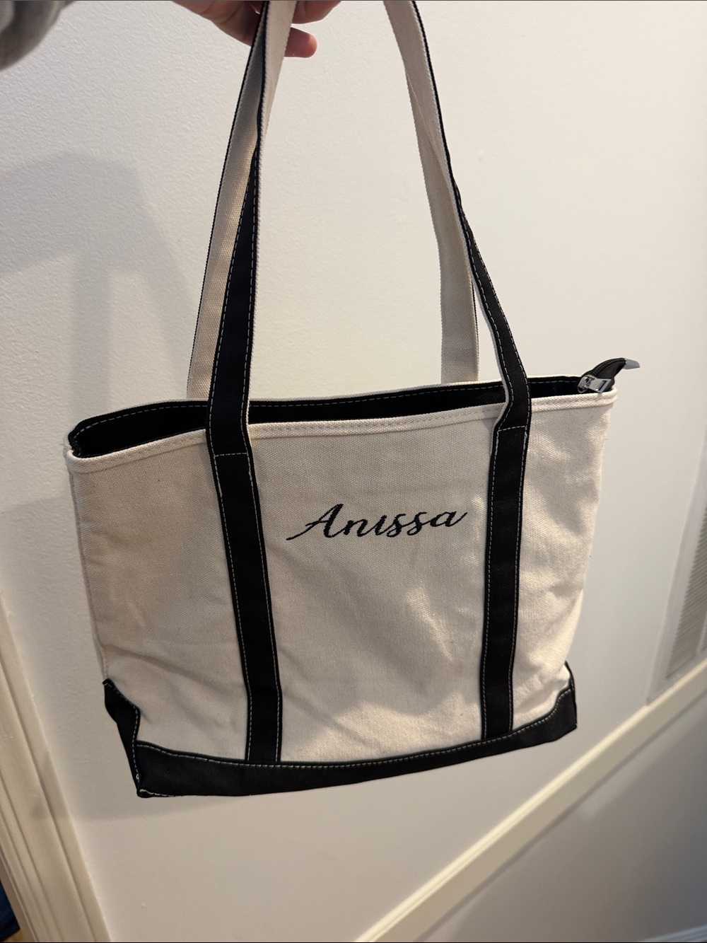 Personalized Canvas Tote Bag in Cream and Black